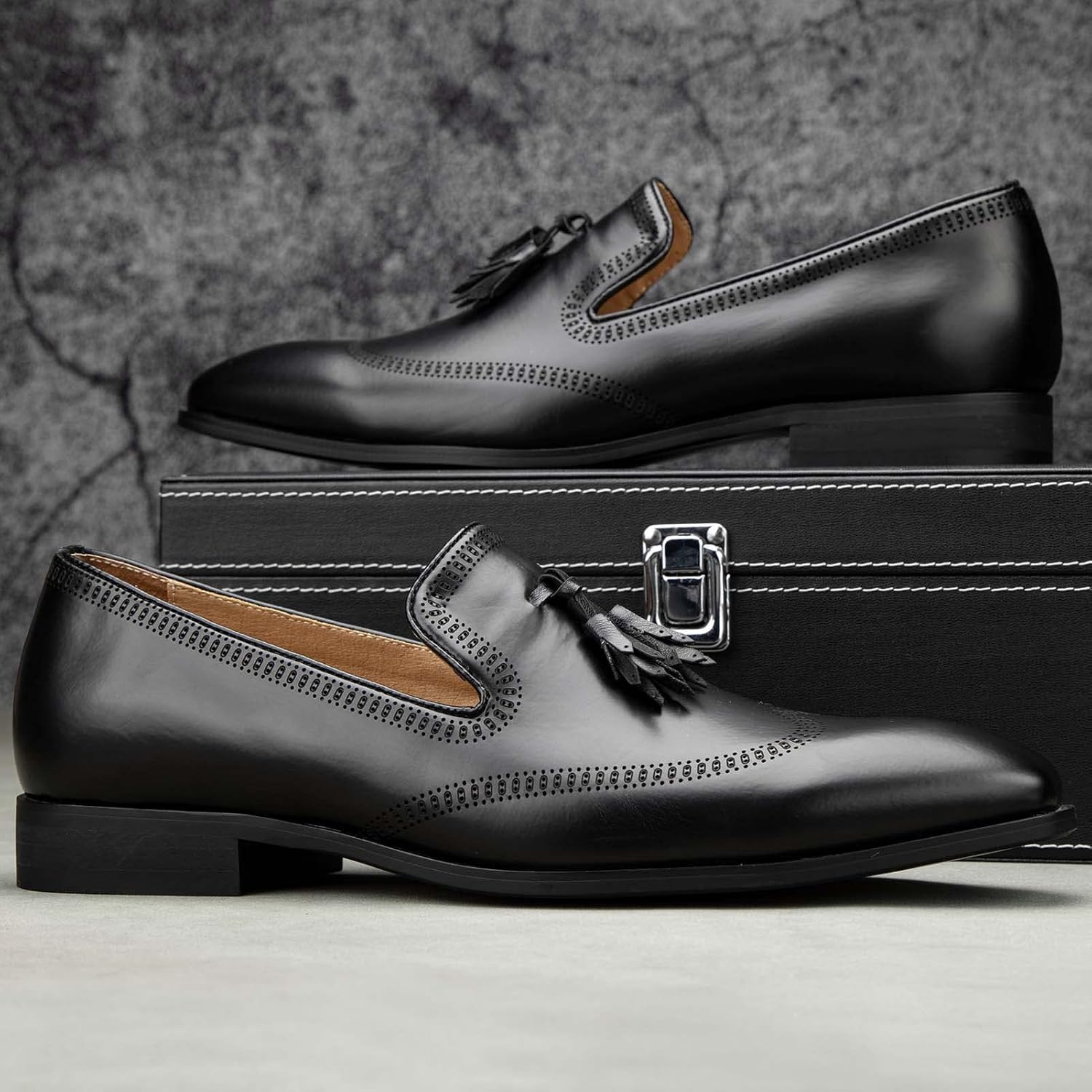 JITAI Mens Shoes - Casual Leather and Suede Penny Loafers for Men, Comfortable Low-Heels, Slip-On Dress Shoes for Wedding, Business, and Formal Events in Black or Brown - Image 3