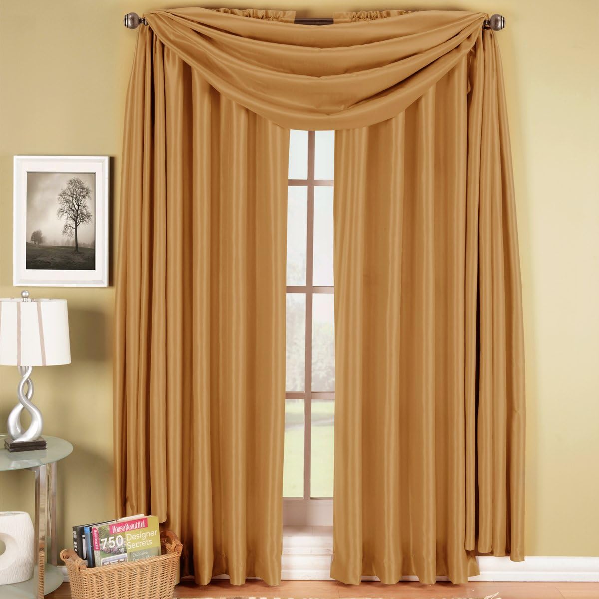 Royal Hotel Soho Gold Rod Pocket Window Curtain Panel, Solid Pattern, 42x63 inches
