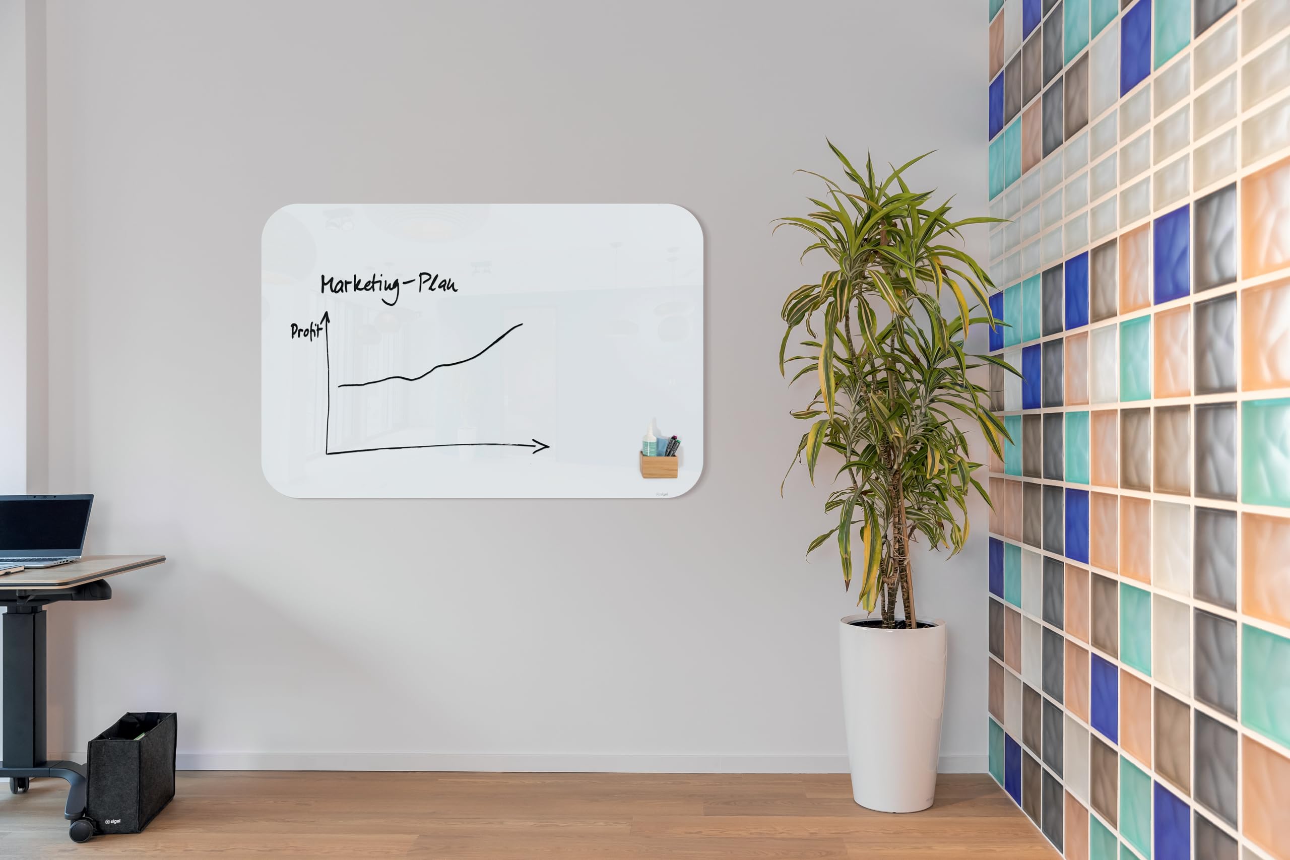 SIGEL Glas-Whiteboard 120x90 cm weiß hochglänzend abgerundete Ecken
