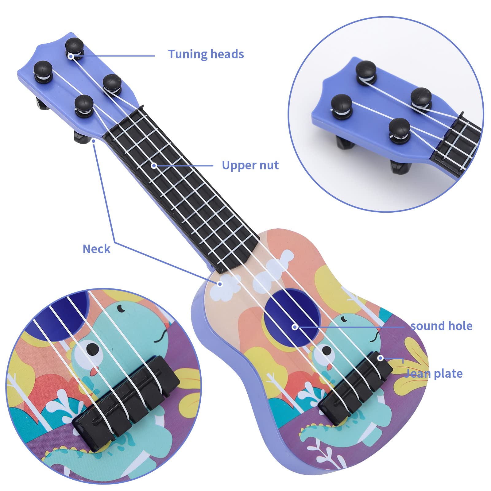 Satiskid 10 inches Kids Ukulele Guitar Toy, Simulation Mini Ukulele with 4 Adjustable Strings - Image 4