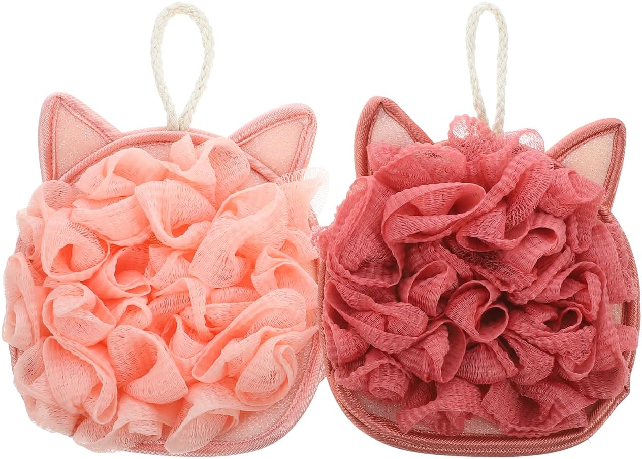 Cat Loofah Bath Scrubber 2-Pack Double-Sided Skin Exfoliating Tools for Shower Body Scrubber for Women and Men Removes Dead Skin Dust and Excess Oil