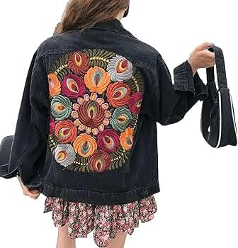 XIBANY Vintage Oversized Multi Floral Embroidered Denim