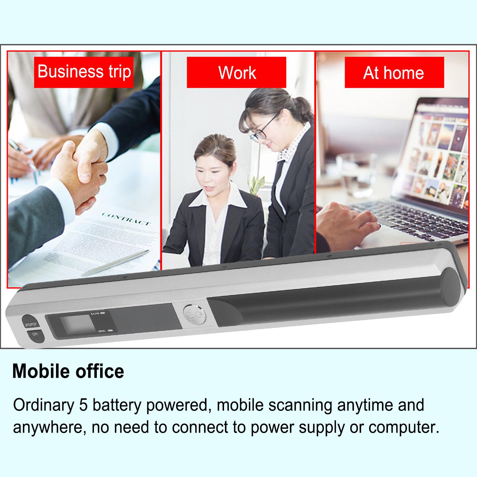 Walfront Escáner de Documentos Portátil Equipo de Escaneo Empresarial Portátil de 900 PPP 3 Modos de Resolución Formato JPEG PDF Transmisión USB2.0 Escaneo sin Conexión (Silver)