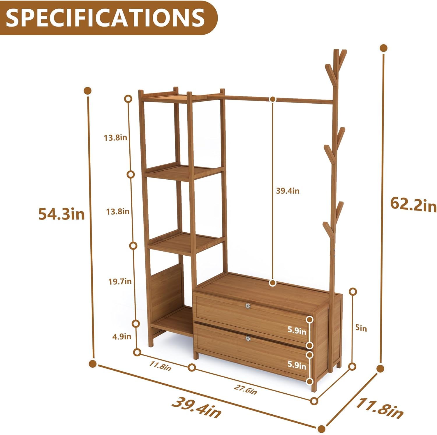 Upgraded Hanging Rack Clothing Rack with Drawers,39.37inch Solid Thickened Clothes Racks with Shelves,27.6inch Width Closet with Drawers,Clothes Racks for Hanging Clothes,Short Closet Dresser - Image 4
