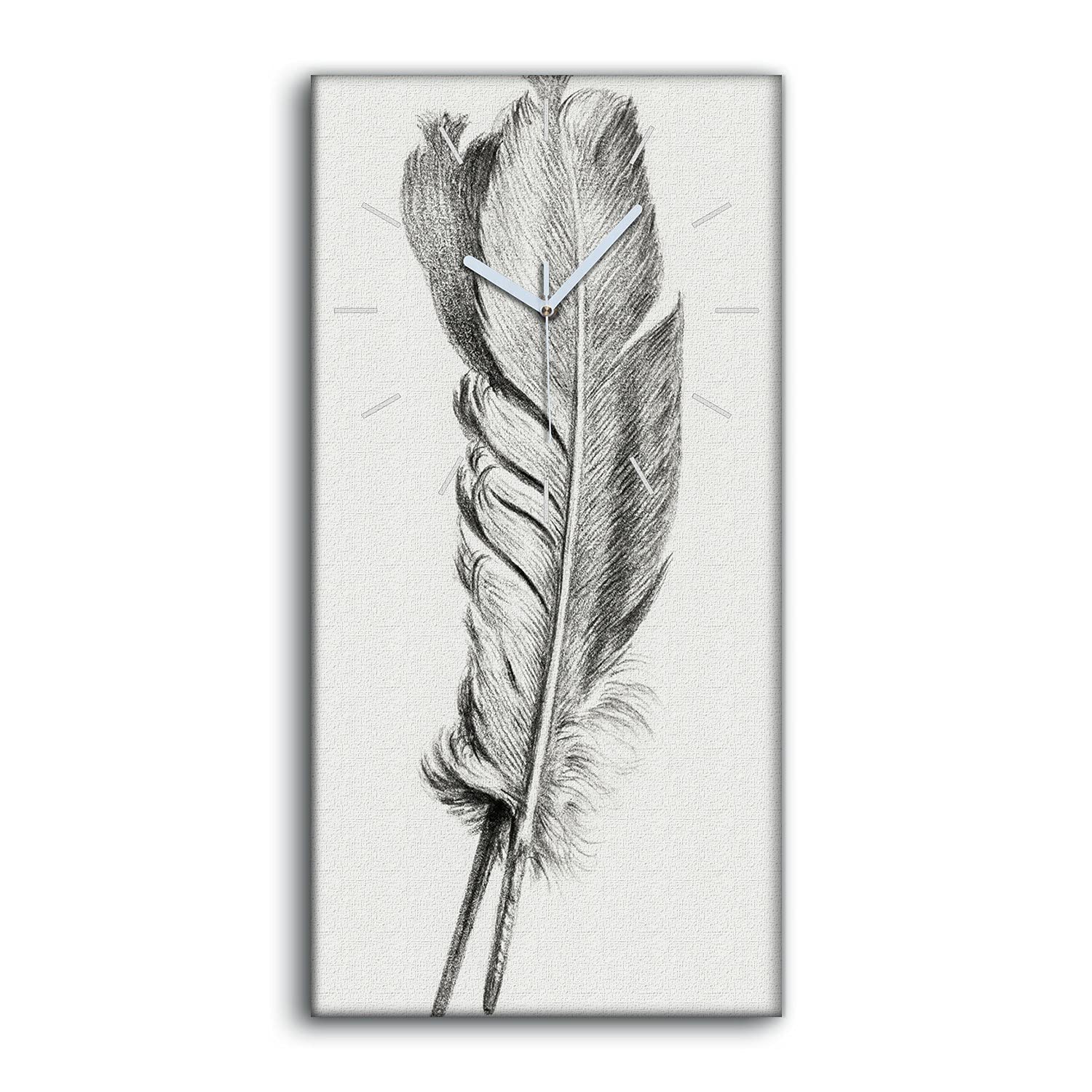 Horloge sur Toile Silencieuse 30x60cm Image de Plumes pour Salon
