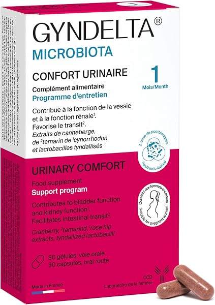 GYNDELTA® Microbiota | Confort urinaire et digestif de la femme | Canneberge Pacran®, Tamarin, Cynorrhodon & probiotiques | 30 gélules végétales | Cure 1 mois | Fabriqué en France