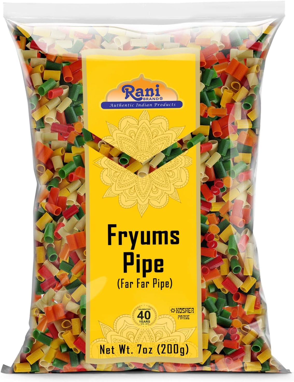 Rani Far Far / Fryums (Wheat & Tapioca Pellet) Round/Pipe Shape 7oz (200g) ~ Vegan, Uncooked, Used to Make Papad, Bhungra / Chip Snack