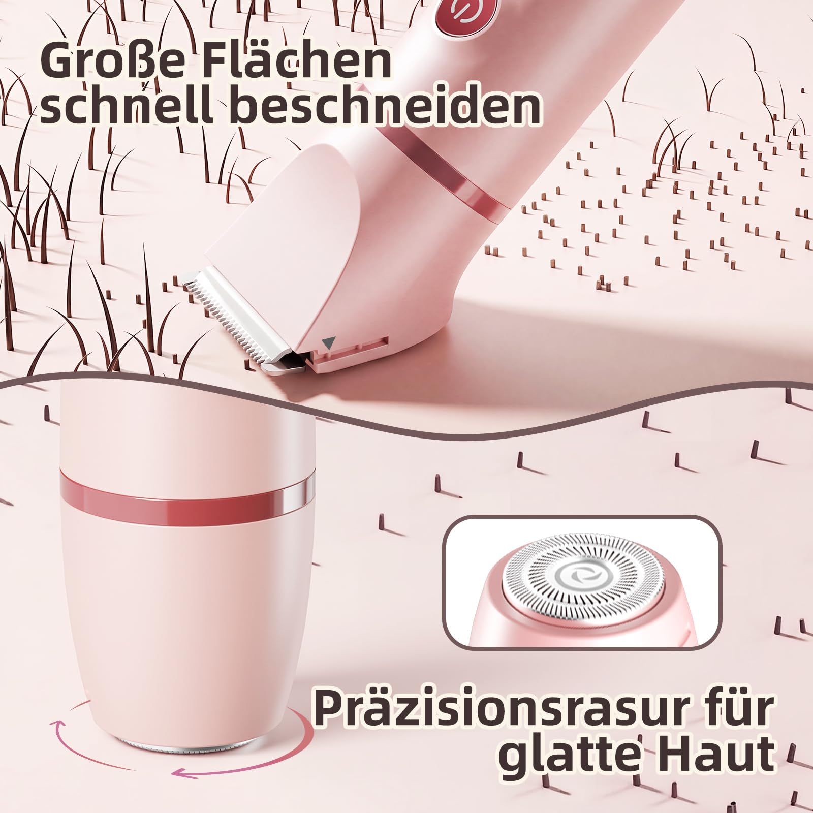 3-in-1 Intimrasierer für Frauen, Elektrischer Rasierer Damen | IPX7 wasserdicht, Sanfte Keramikklingen, LED-Anzeige, 600-mAh-Akku, kabellose Bauweise, 4 Kammaufsätze, Type-C-Ladung