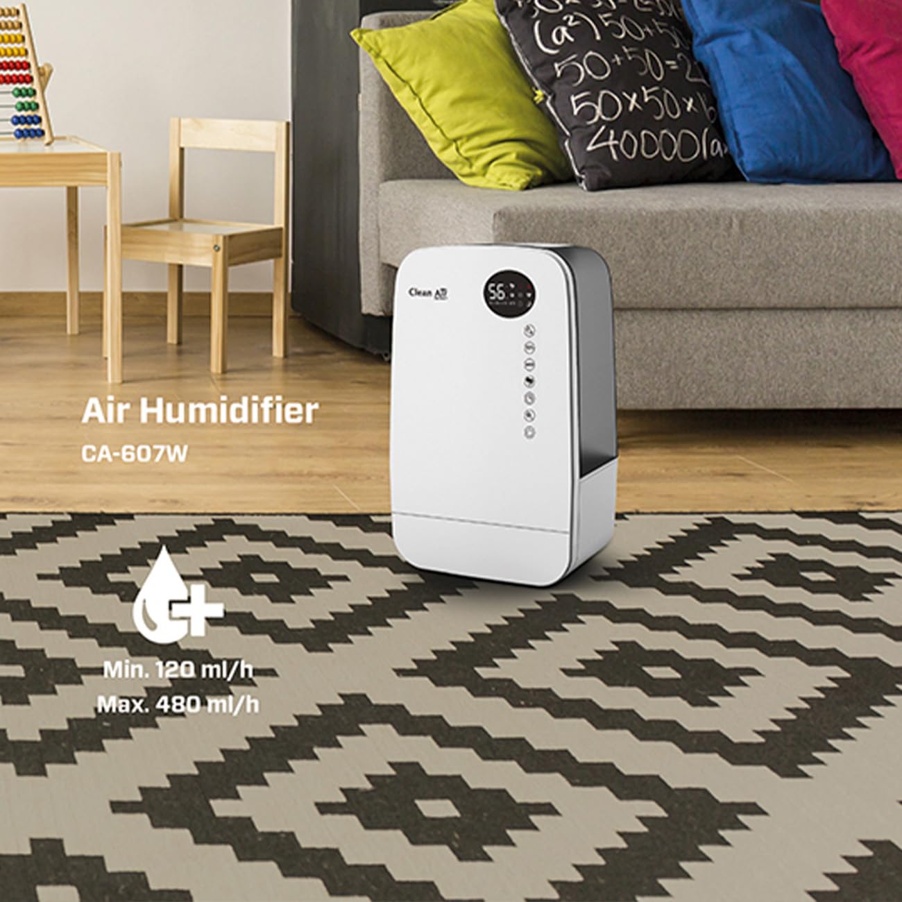 Humidificador con ionizador y aromaterapia – Clean Air Optima CA-607W Smart – Humidificación máx. 480 ml/h – Capacidad del depósito de agua 5,5 litros – Adecuado para habitaciones de hasta 65 m²/160