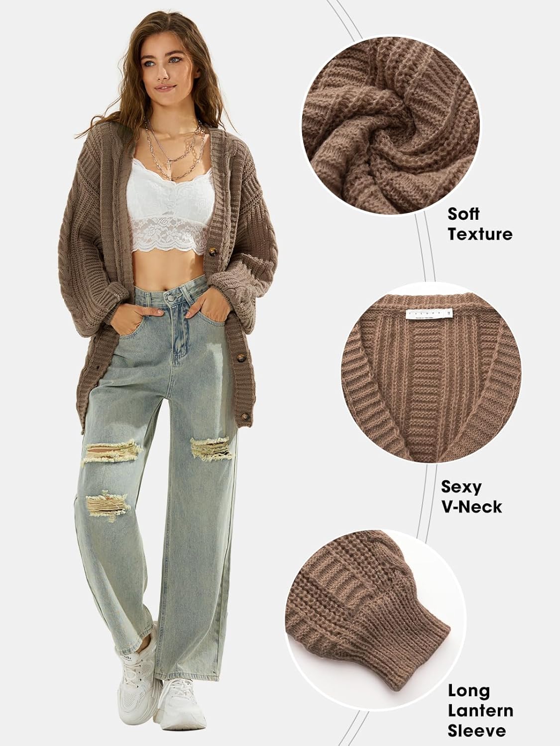 EXLURA Womens 2026 Oversized Cardigan Sweaters Fall Winter Lightweight Soft Knit Cardigan Open Front Button Outwear Coats - Image 3