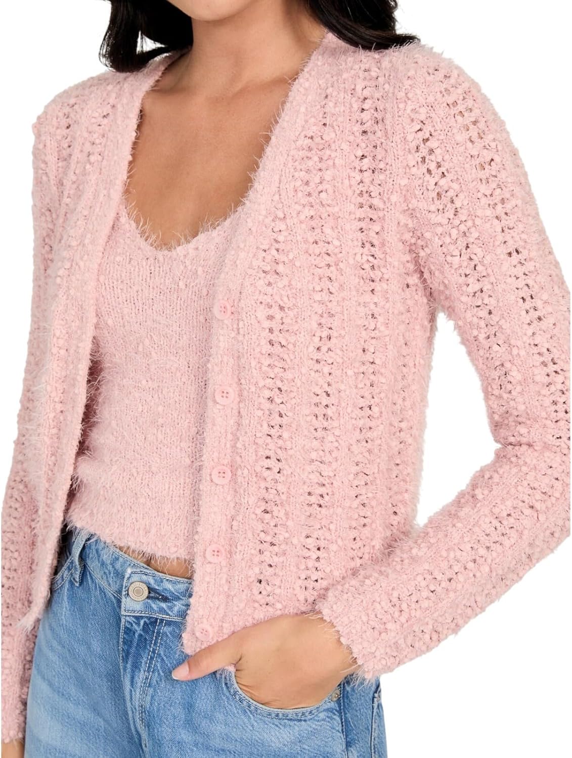 GUESS Womens Eco Long Sleeve Bea Open Stitch Cardigan - Image 3