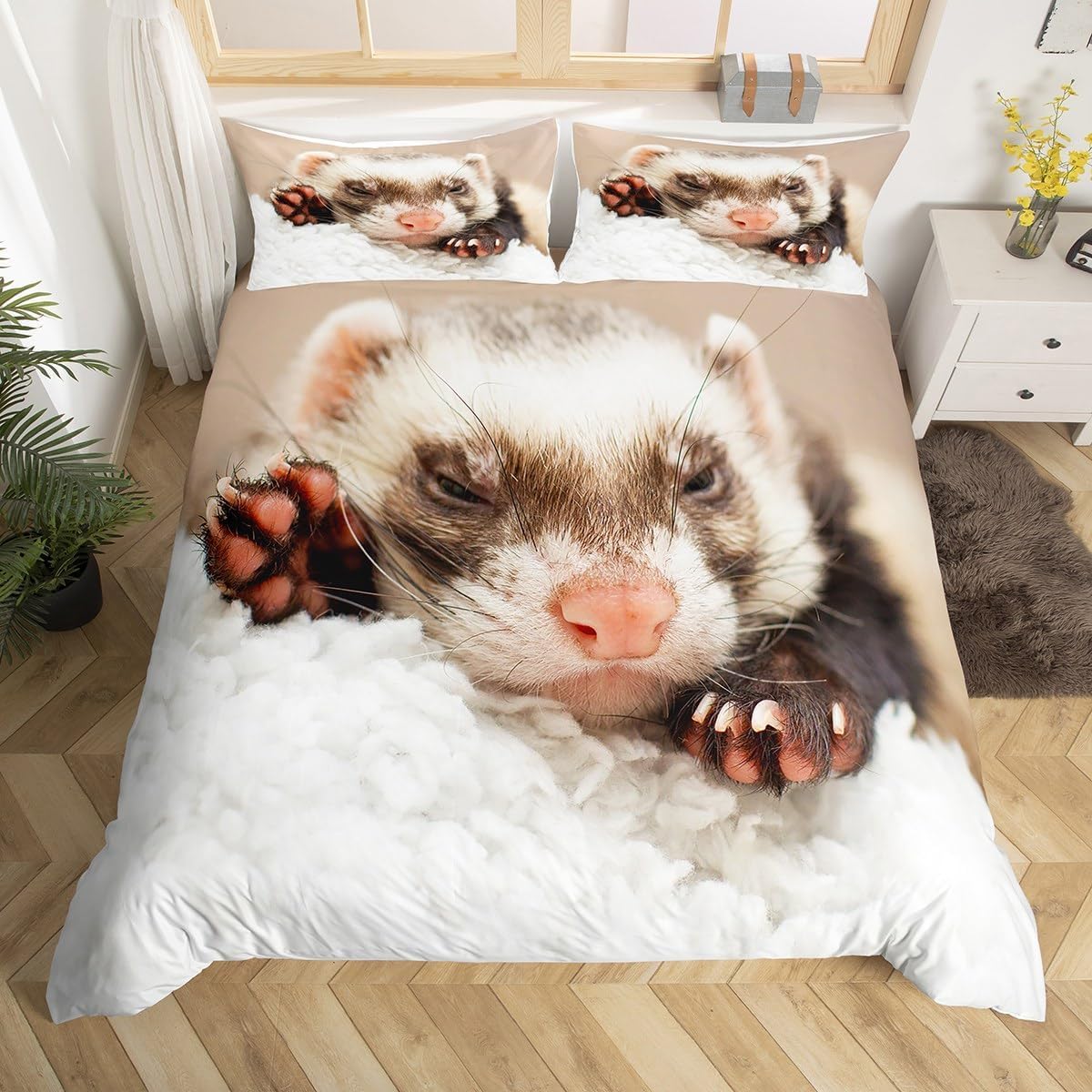 Poszwa na kołdrę 240x260 Mink Miękka mikrofibra Zestawy na łóżko 2-osobowe drukowane 3D Śliczne zwierzęta Poszwa na kołdrę z 2 poszewkami na poduszki i zamkiem błyskawicznym d.1595