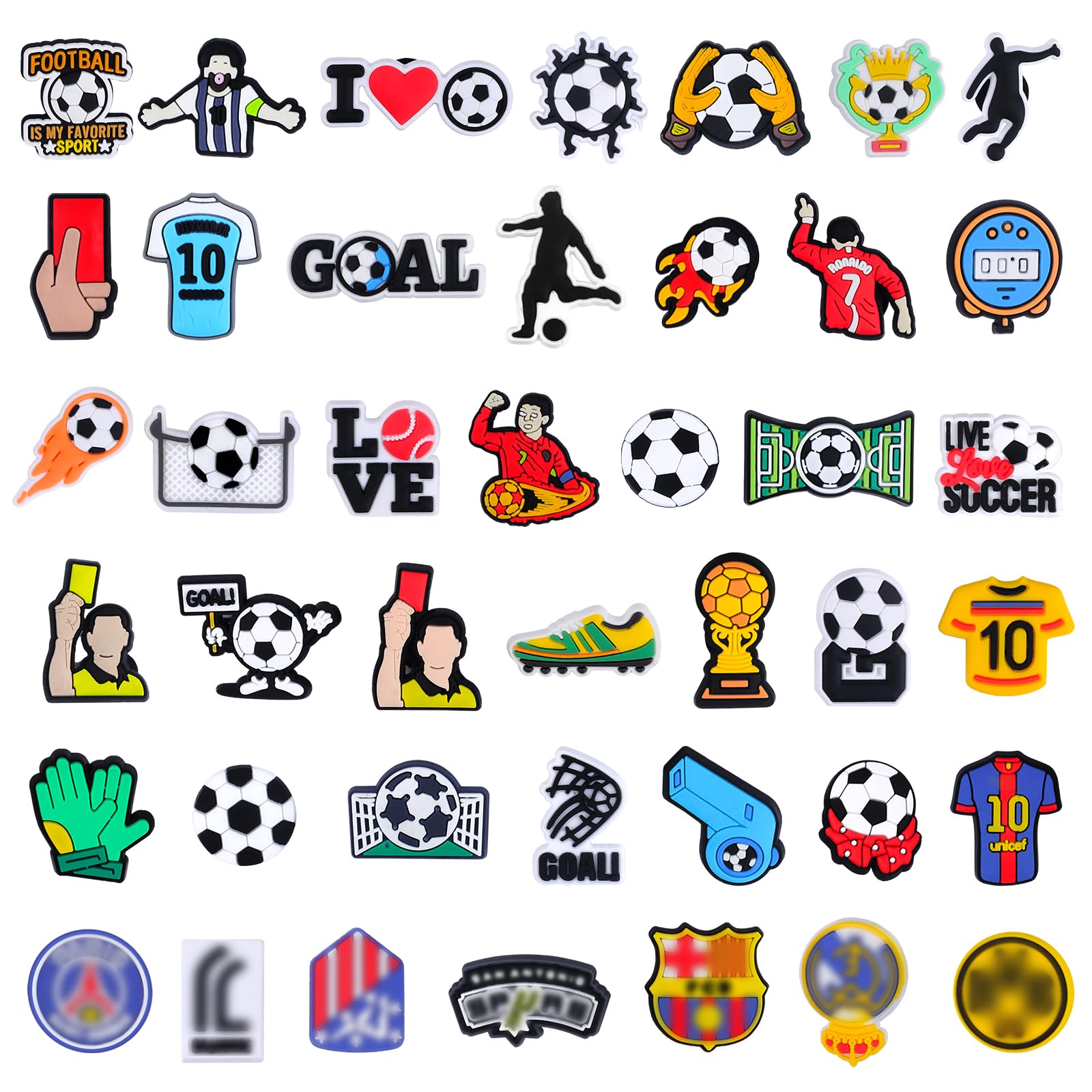 Adornos para Zapatos Crocs de Fútbol: Pins PVC DIY Decoración de Dibujos Animados para Niños Niñas Adultos
