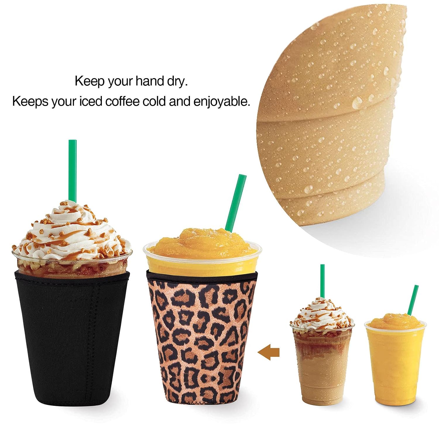 2 PCS Reusable Iced Coffee Sleeve for 24oz Cold Drinks Beverage,Insulated Neoprene Cup Holder with Handle for 30oz-32oz Tumbler Cup,Dunkin Donuts, Starbucks,McDonald's Coffee(Leopard) image 3