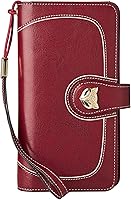 Vista 1 de FOXLOVER Cartera de pulsera de diseñador para mujer, de gran capacidad, con bloqueo RFID, de cuero, tarjetero de crédito, Rojo vino, Classic