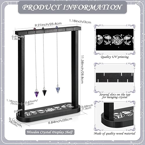 Miniatura 2 de Soporte de exhibición de péndulo de madera, estante de exhibición de cristal negro para piedras, rocas, soporte de péndulo de cristal con 3 piezas