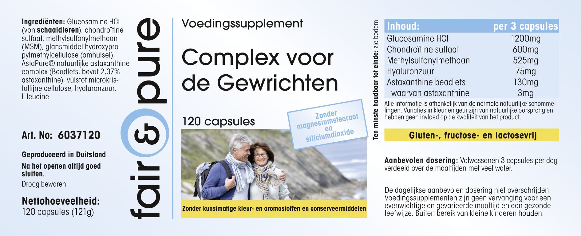 Fair & Pure® - Glucosamina Complex - Glucosamina e condroitina + MSM e Astaxantina - Complesso articolare - 120 Capsule