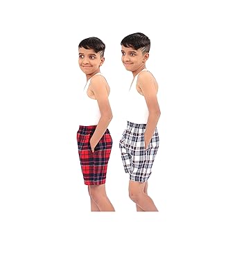 Stable Impex Boys and Girls Regular Shorts Cotton Checkered with Pockets?- Pack of 2