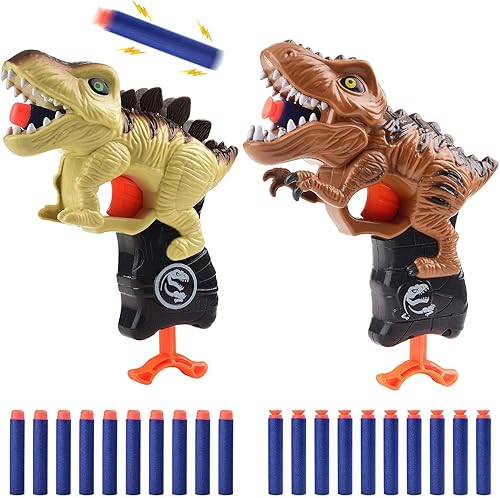 Paquete de 2 pistolas de dinosaurios para niños pequeños de 3, 4, 5, 6, 7 años, regalos de cumpleaños, San Valentín, Pascua, Navidad, relleno de