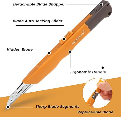 Miniatura 8 de MulWark 100 cuchillas de repuesto de cuchillos de 0.354in a presión, de 30 grados, hoja de corte de precisión afilada multiusos para cuchillos de