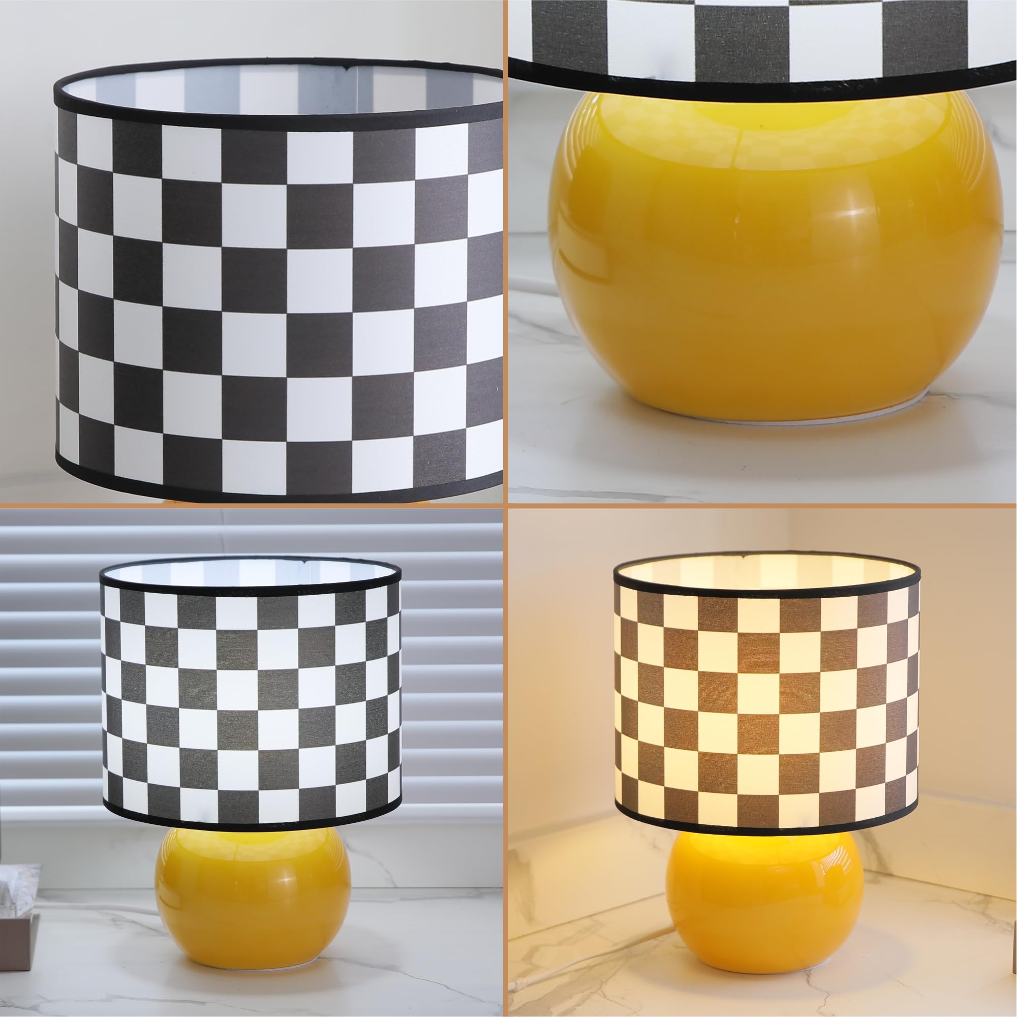 Kuber Industries Aesthetic & Modern Bedroom Lamp for Side Table | Office & Desk Table Lamp for Living Room and Home Decor with Fabric Chess Frame & Glass Base | Chess - Multicolor-WH004 3