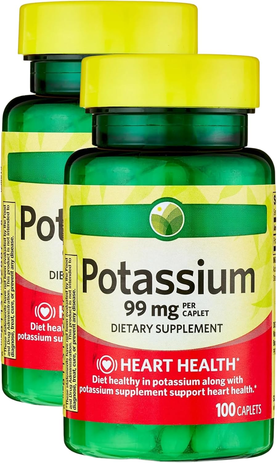 KP+ Spring Valley Potassium | Potassium 99 mg | 100 Caplets | Supports Heart, Muscle & Nerve Health | Essential Electrolyte Supplement | Pack of 2