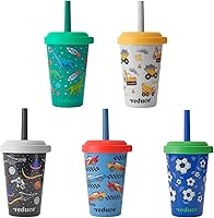 REDUCE GoGo Kids 12oz Spill-Proof Tumbler Cups 5-Pack with Straws & Lids - Stackable, BPA-Free, Dishwasher Safe - New Explorer