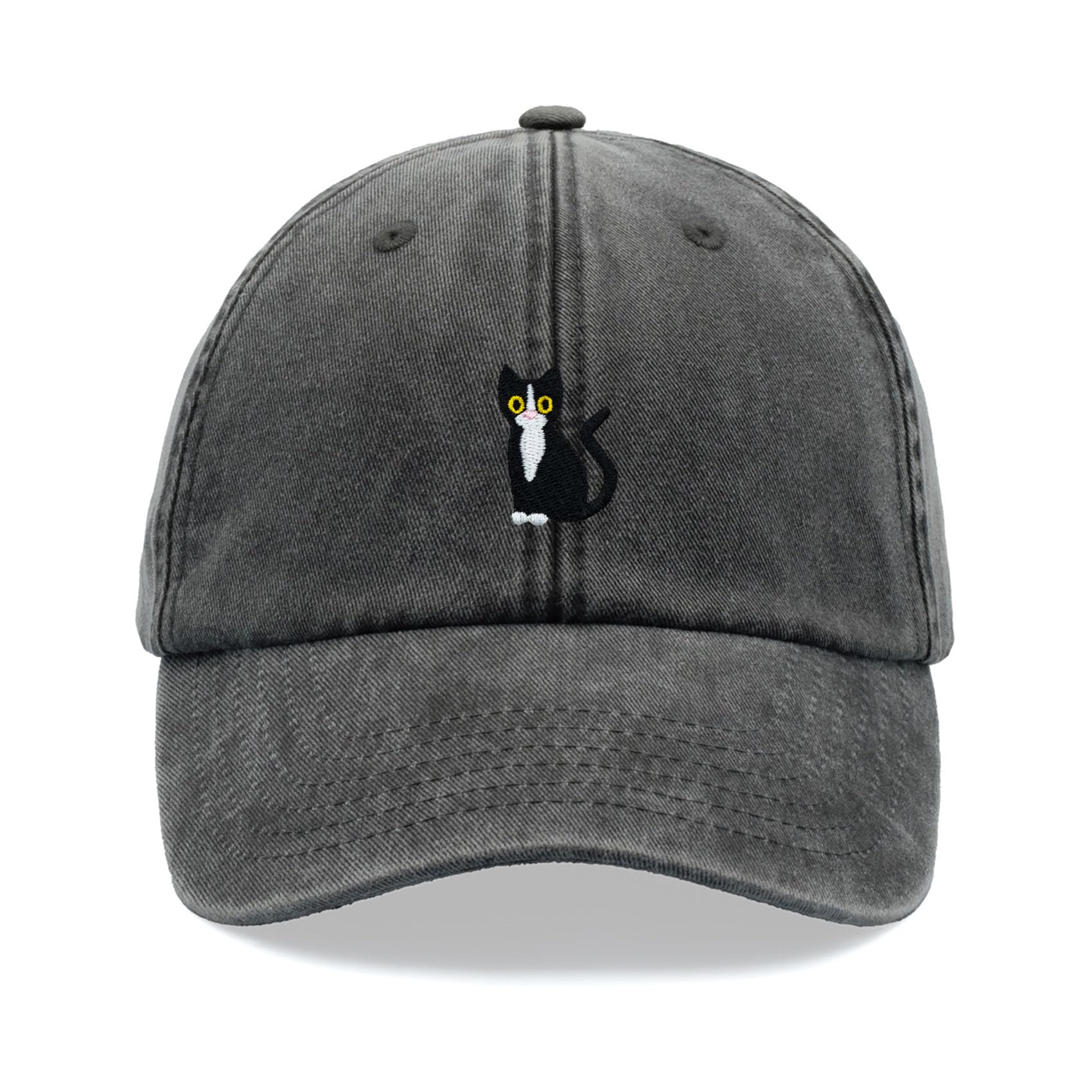 Cap Base Unisex Black & White Tuxedo Cat Baseball Cap Vintage Washed Dad Hat Adjustable