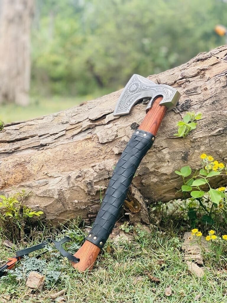 Handgefertigt Wikinger-Axt, Beil mit Lederscheide – Bestes Tomahawk-Wikingerbeil, Wikinger-Bart-Axt, Camping-Axt, Geschenk für ihn mit Scheide