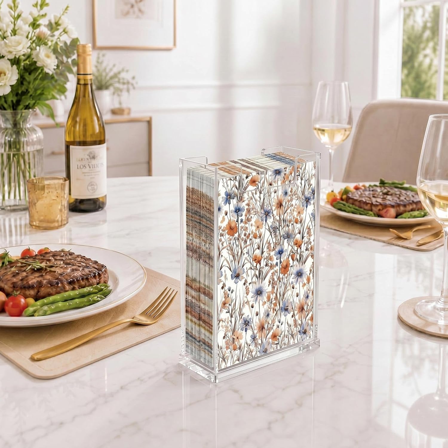 Domensi 2 Pack Acrylic Napkin Holder, Clear Vertical Guest Towel Dispenser 4 mm Thick, Waterproof Stackable Napkin Holders for Paper, for Bathroom Kitchen Dining Table Home Hotel, Modern Gift
