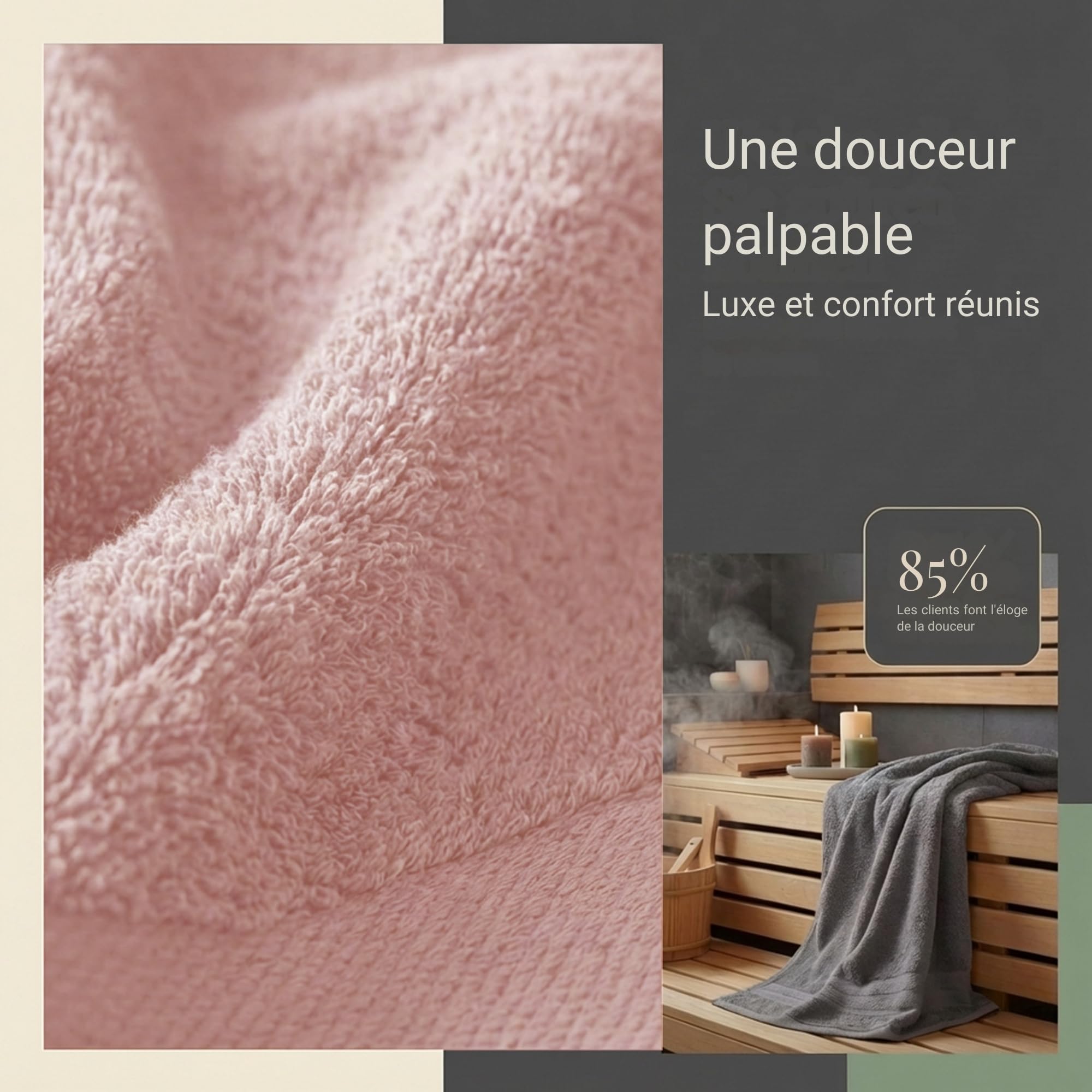 Ensemble de Serviettes 8 Pièces 100% Coton 70x140 cm 50x100 cm Gris Anthracite Rose