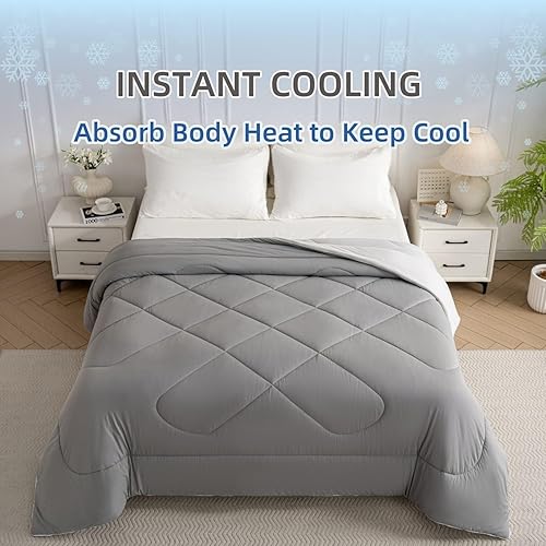 Miniatura 9 de meadow park Edredón refrescante FullQueen de 90 x 90 pulgadas, manta refrescante de doble cara para personas que duermen con calor, tela de