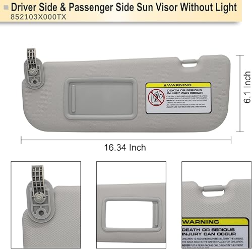 Miniatura 4 de Reemplazo del parasol del lado izquierdo del conductor y del pasajero derecho compatible con Hyundai Elantra 2011 2012 2013 2014 2015 Reemplazo #
