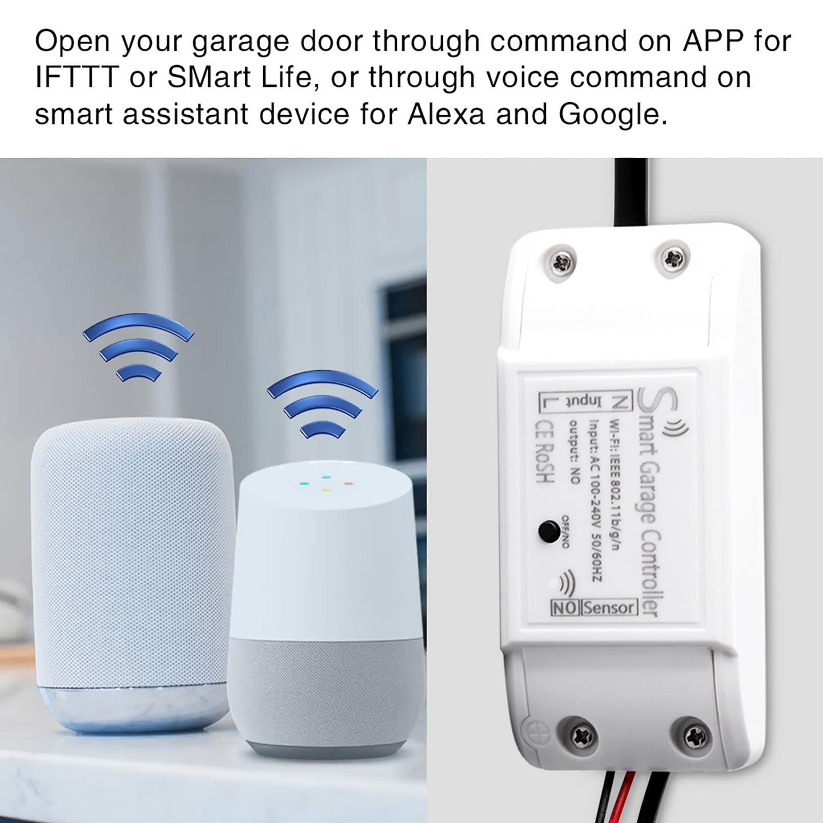 Intelligenter Garagentoröffner, Universelle 2,4 GHz WiFi Garagentorsteuerung, Türöffner mit Fernbedienung für Die Meisten Garagentoröffner(EU)
