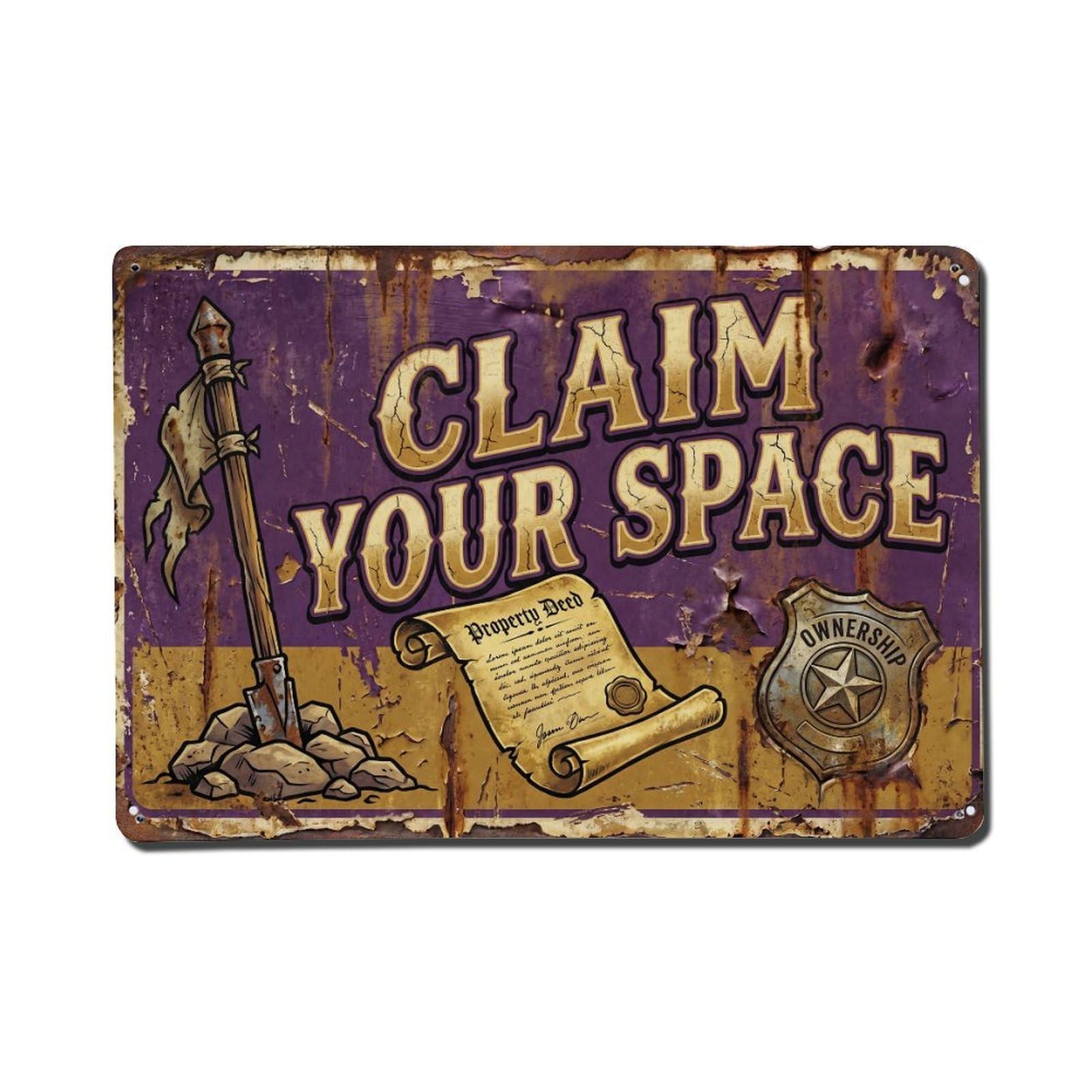 Claim Your Space Ownership Retro Motivational Slogans Vintage Metal Tin Sign Wall Decor for Cafe, Club, Garden Metal Poster 8x12Inch