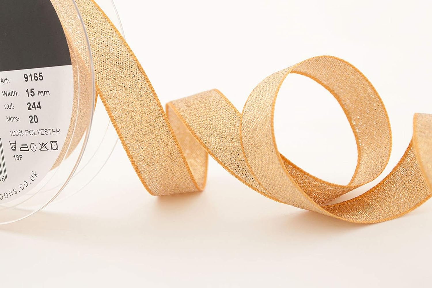 Berisfords 9165 20 m x 15 mm Glitz and Glamour Metallic Lame Ribbon, Dark Gold