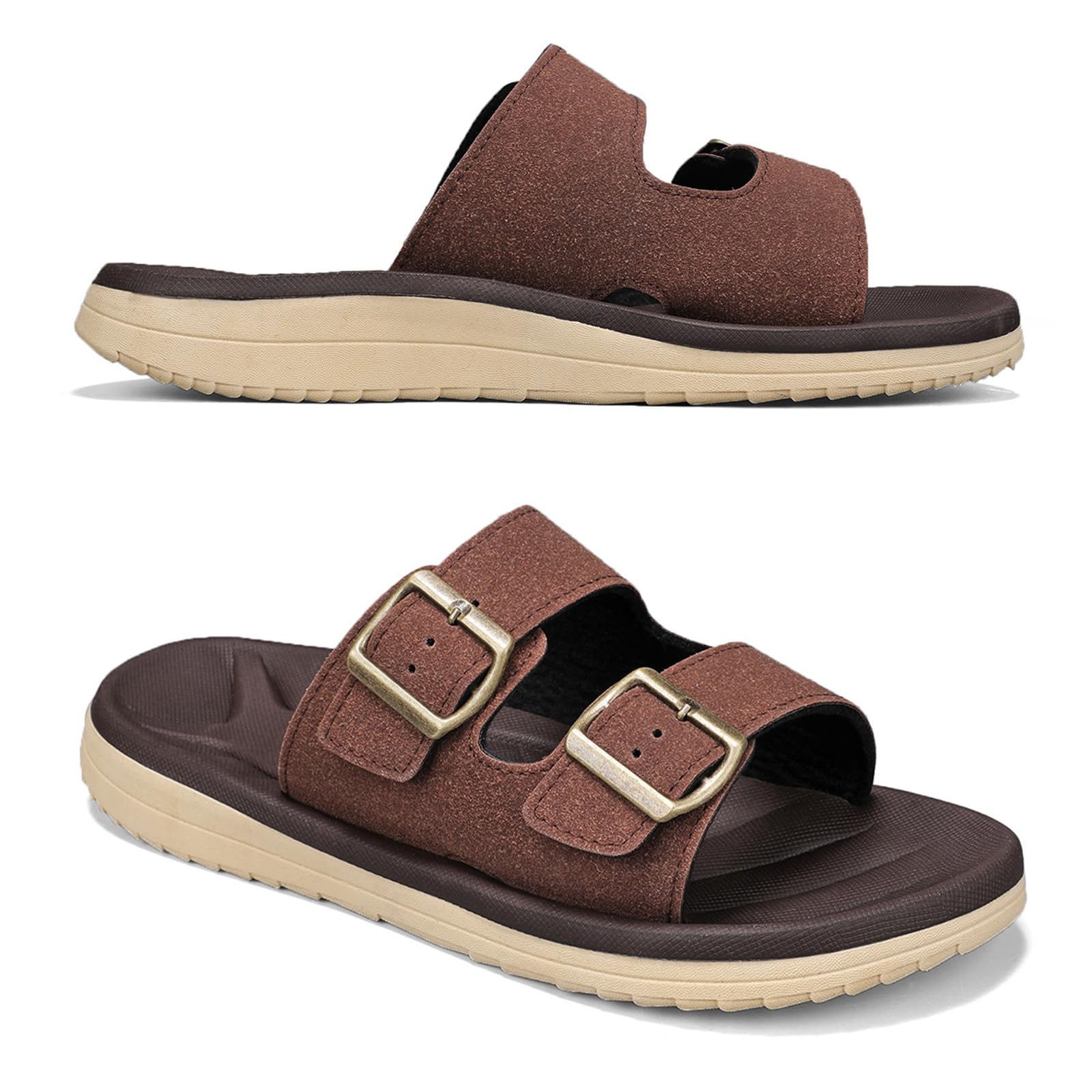 Harxxitd Mens Sandals Adjustable Buckle Straps with Arch Support Lightweight Comfort Beach Sandals Soft Cushion Footbed Summer Slippers Open Toe