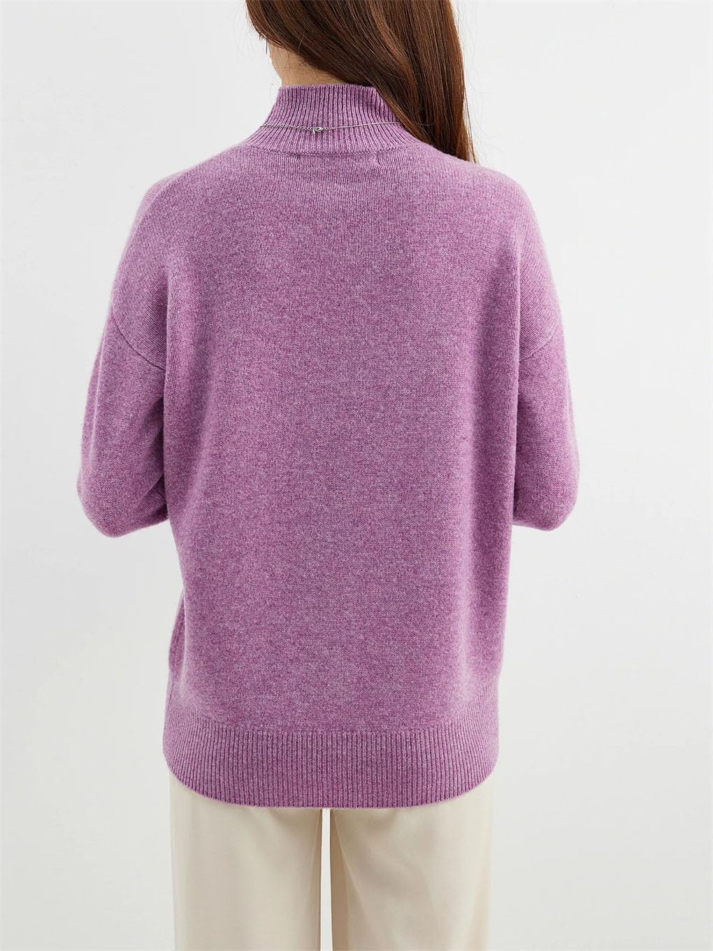 keusyoi Suéter de lana merina para mujer, suéter de invierno con cuello alto falso, manga larga, suéter de punto suelto