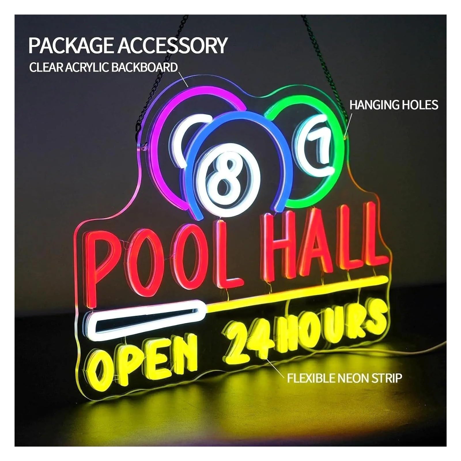 Decoración Lámparas Letrero De Neón Pool Hall Open 24 Hours