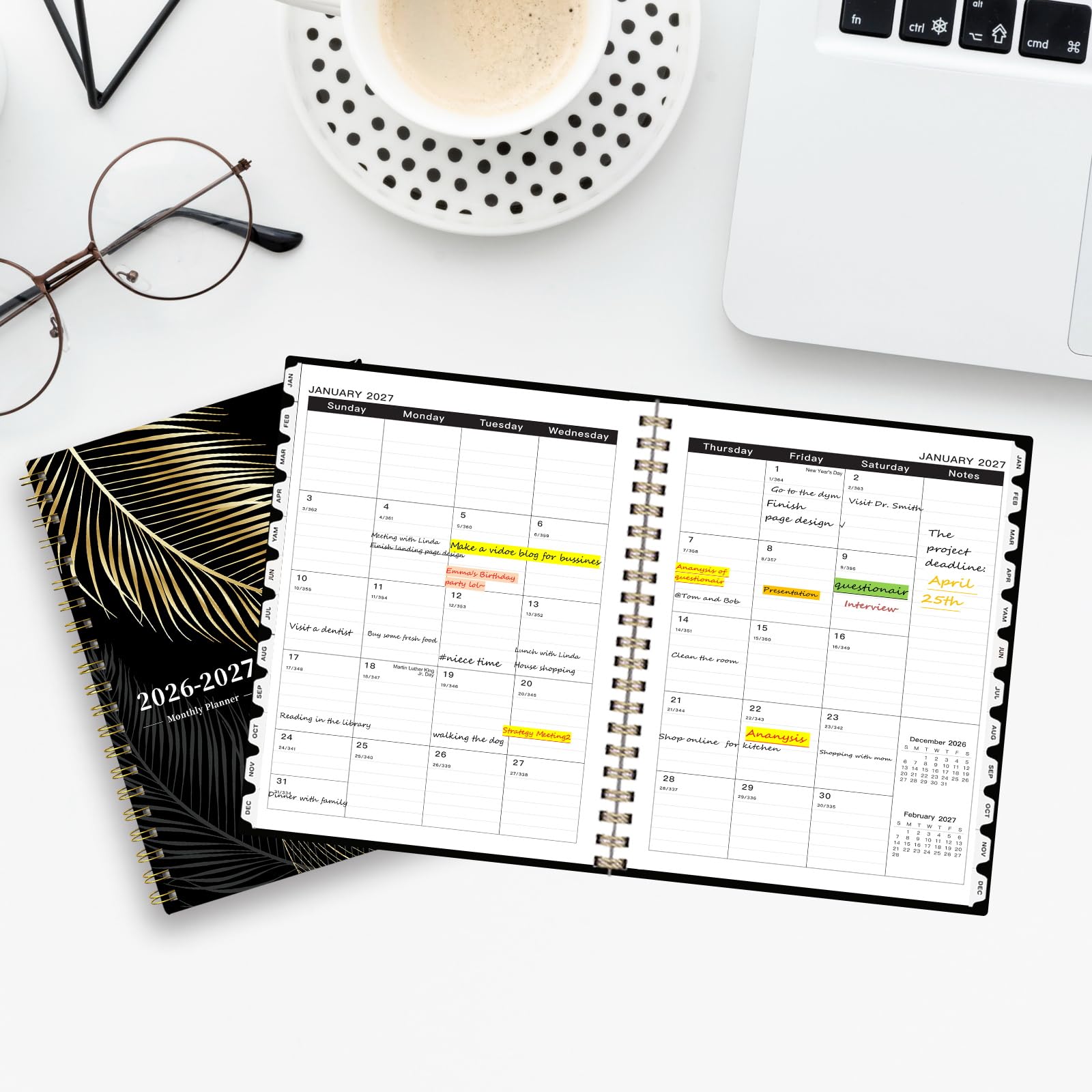 Ymumuda Agenda mensile 2024-2025, planner 24 mesi, da gennaio 2024 a dicembre 2025, 21,6 x 27,9 cm, planner grandi con ampio spazio di scrittura, tasca interna e linguette rivestite, perfetto per