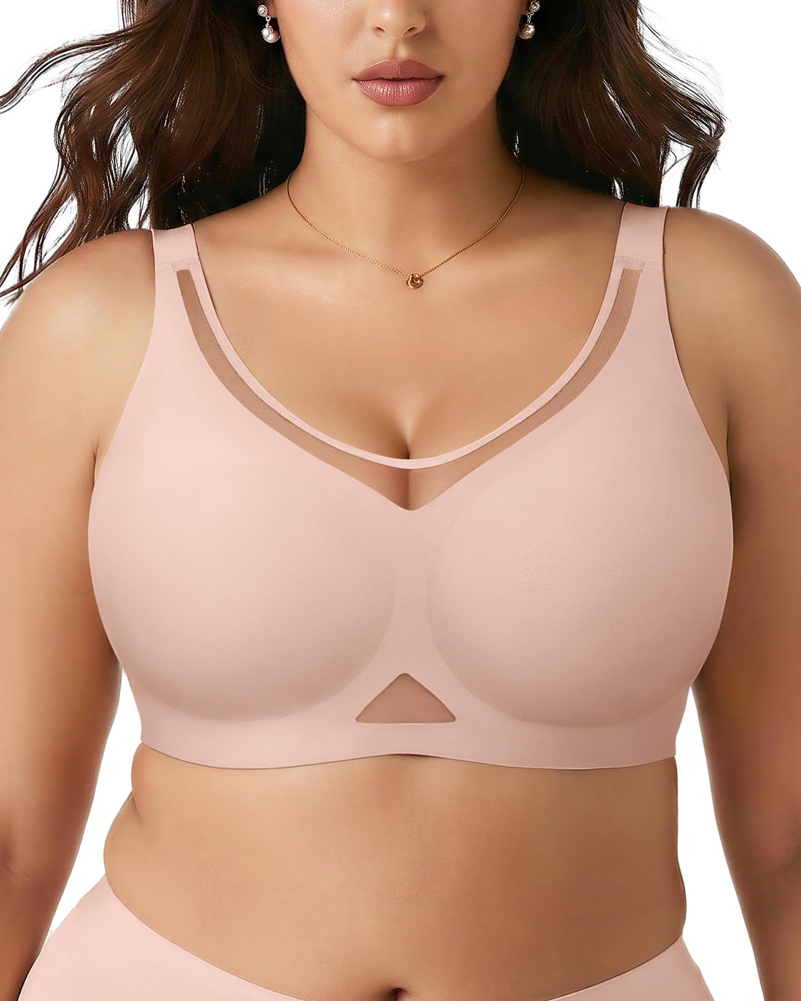 SHARICCA Nahtloser BH Damen Ohne Bügel Große Größen Push Up BHS mit Breiten Trägern Glatt Komfort Vollschalen Gepolstert Bustier Bequem Bügelloser Bralette T Shirt