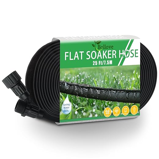 Flat Soaker Hose 25ft, Heavy Duty Double Layer Design, Drip Irrigation Hose Saves 80% Water, Leak Proof Sprinkler Hose For Garden, Lawn, Flower Bed, Vegetable Field