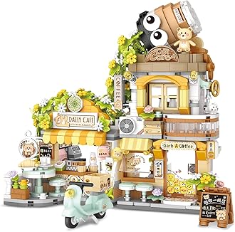 Street View Coffee Shop Mini Building Blocks, MOC Creative Building Toys Cute Animals Building Set for Girls 6-12, Simulation Architecture Construction Toy, Gift Idea for Kids Adults (1077 PCS)
