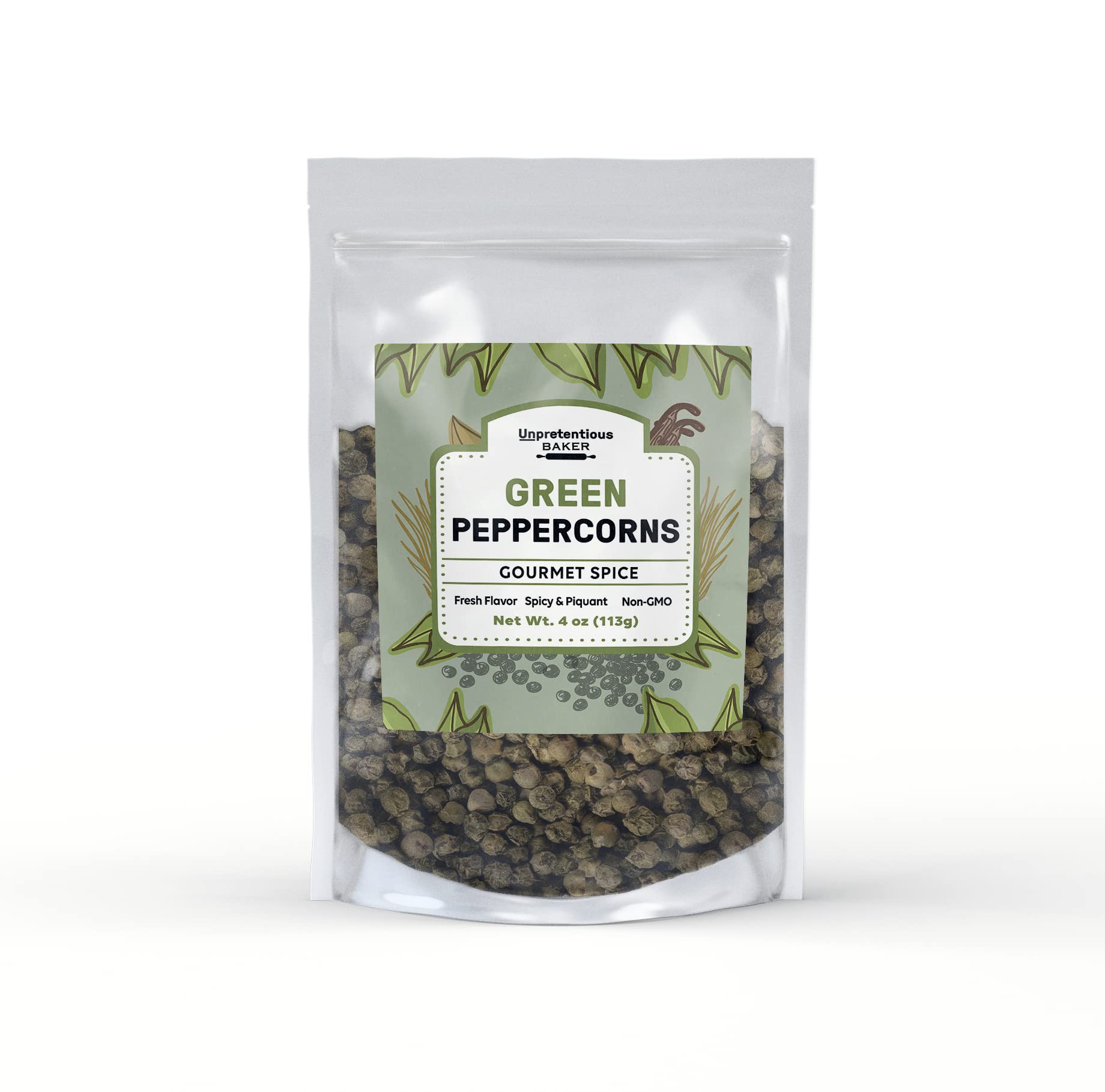 Unpretentious Green Peppercorns, Fresh & Spicy Flavor (4 Ounce)
