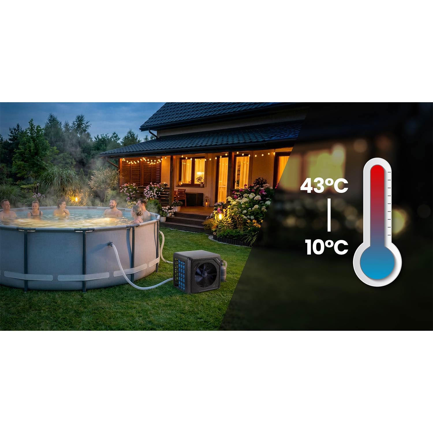Humberg Pompa di calore per piscina, 5 kW, riscaldamento per piscine fino a 30.000 l, efficienza energetica, silenzioso 48 dB, controllo app Wi-Fi, LCD, COP 5,17, piscina da giardino fino a 8-20 m³