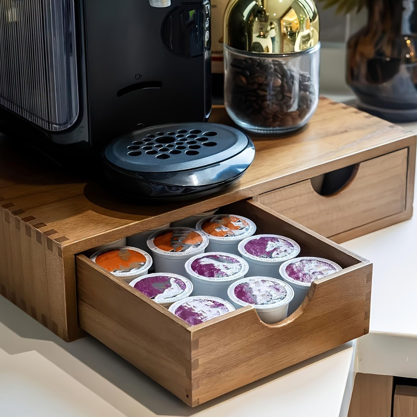 banapoy Cassetto per Capsule caffè, Porta Capsule caffè Legno, Organizer per Bustine tè, Supporto per Macchina con Cassetto per per Snack Caramelle tè per Piano Lavoro