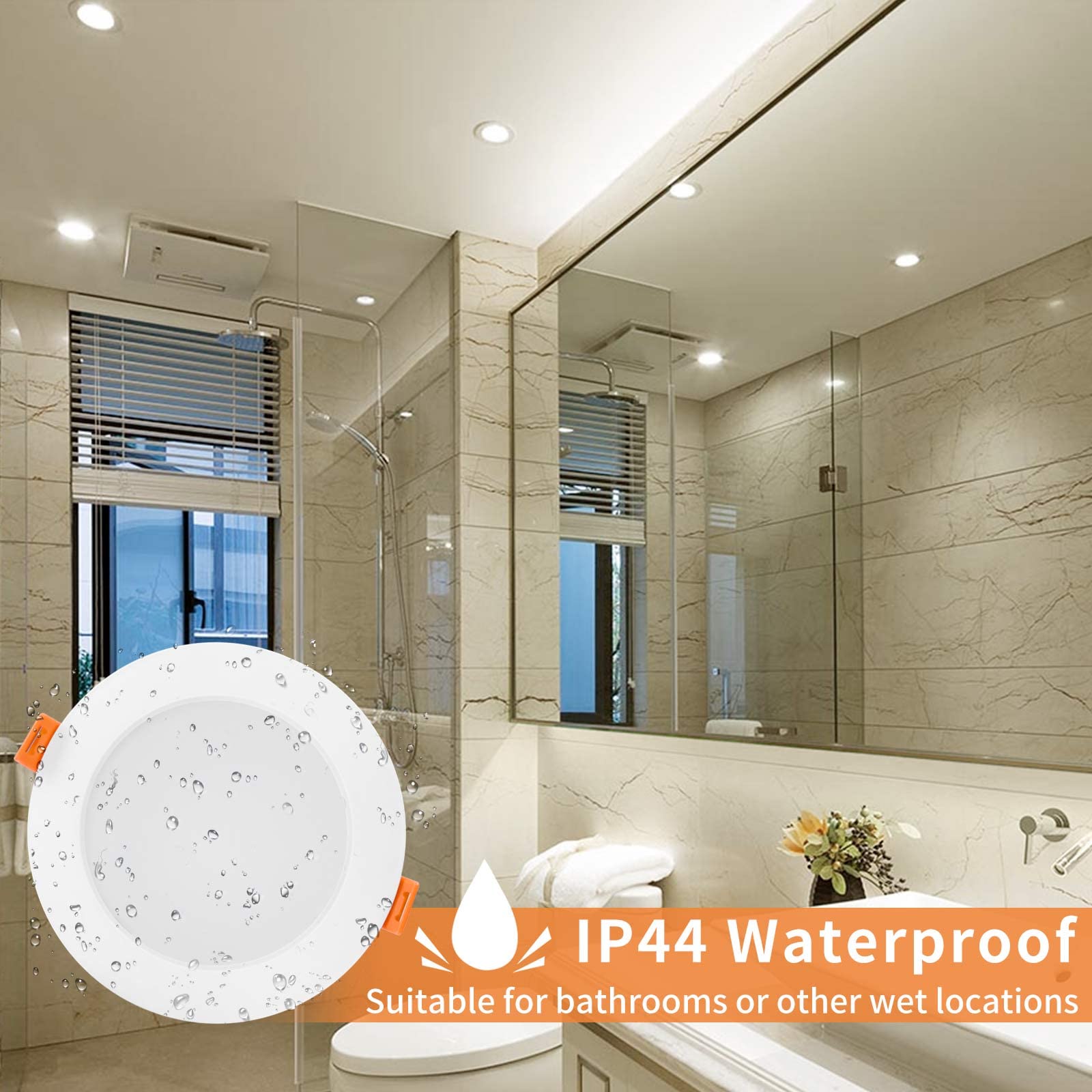 Downlight LED Techo Empotrable Extraplano Redondo, 7W 700LM, Blanco Natural (4000K) IP44, Corte 95-105mm, Foco Empotrable LED Techo Ojo de Buey, 20 Pack