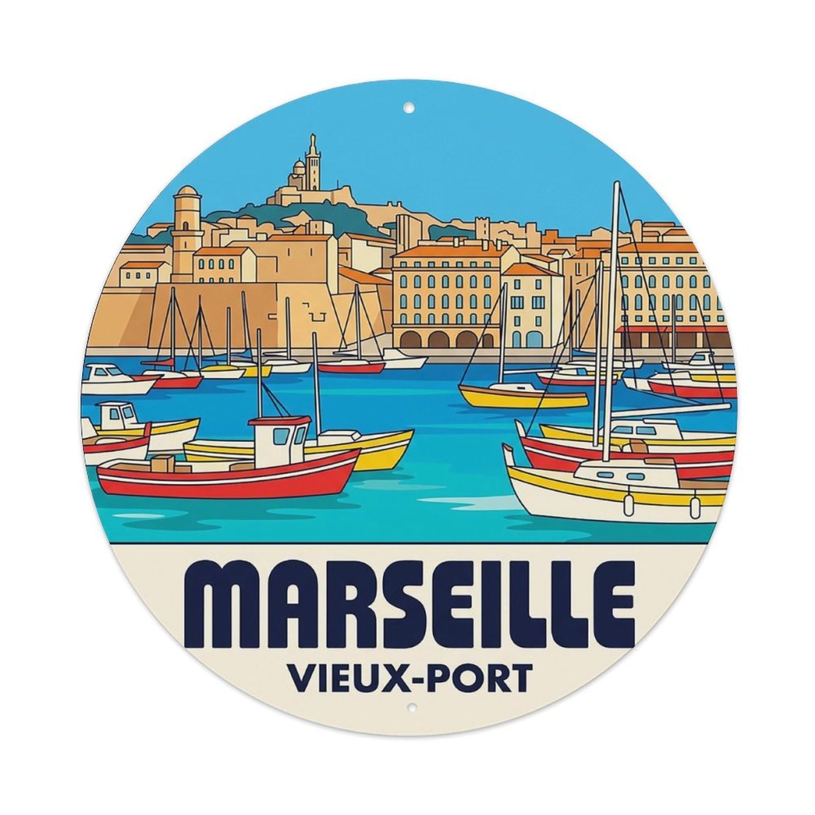 France Retro Travel Marseille Vintage Metal Tin Sign Plaque Wall Decor for Cafe, Club Bar, Office, Garden Metal Poster 8x8Inch
