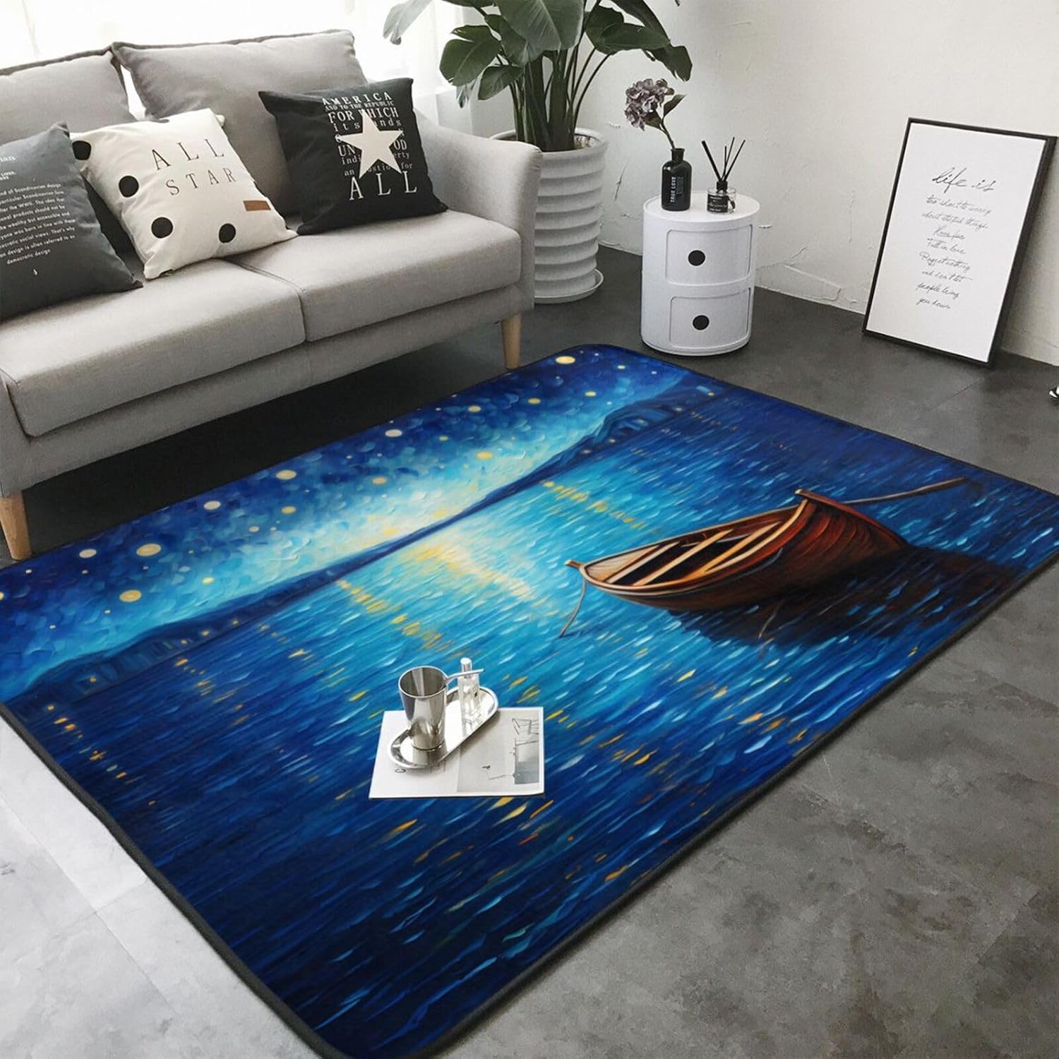 Sea in Starlight Printed Flannel Floor mat 80x58 inches for Bedroom, Living Room, Study Room Decorative Carpet