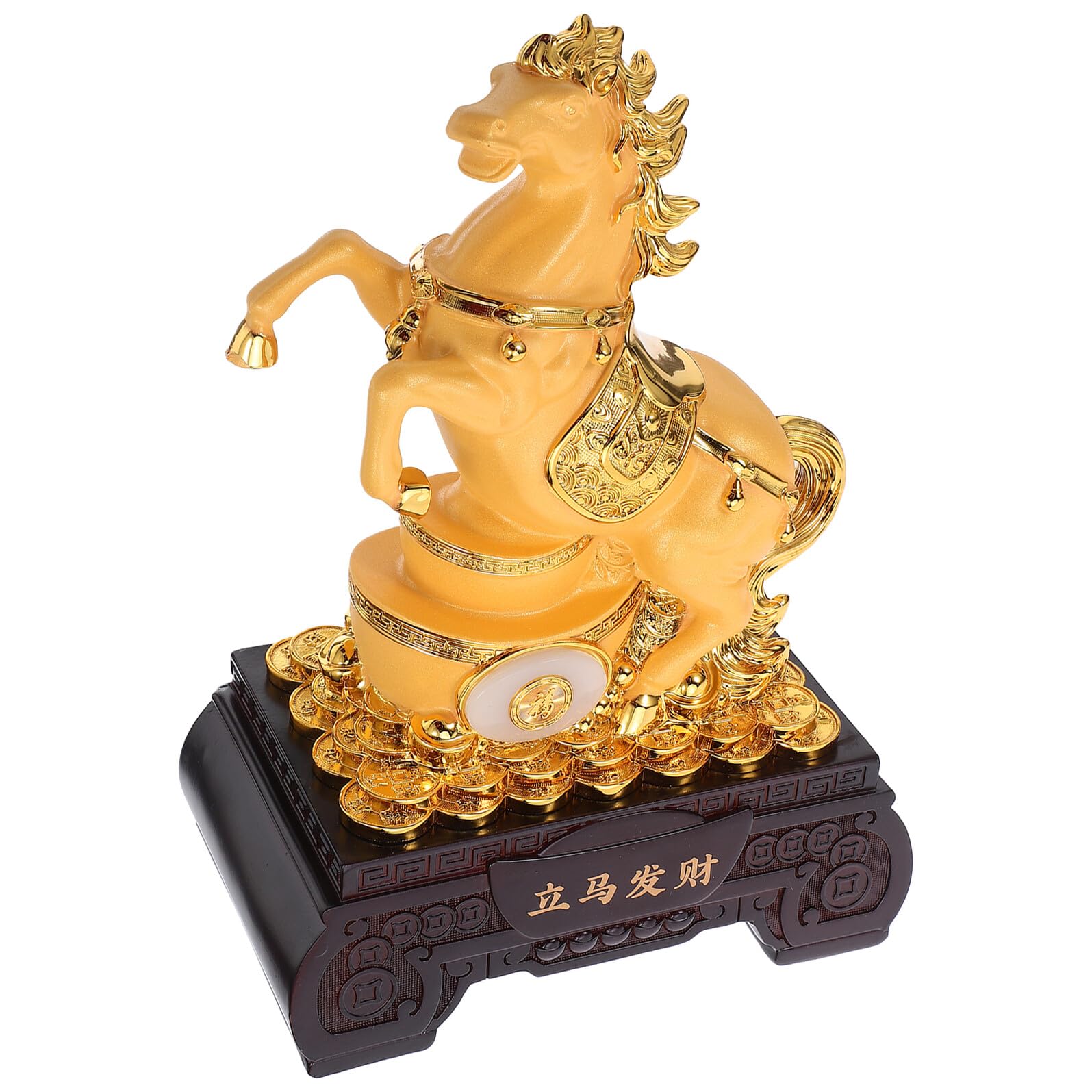 Statuette de cheval du zodiaque chinois en résine dorée Feng Shui